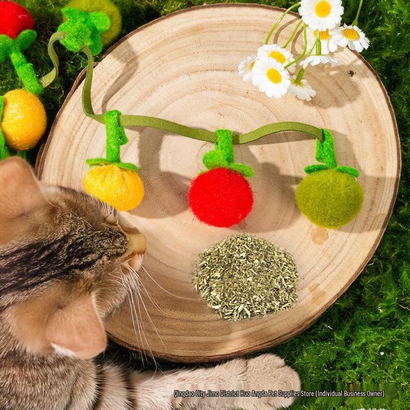 Bite-Resistant Tomato Teaser Wand with Bell - Self-Play Cat Toy for Kittens
