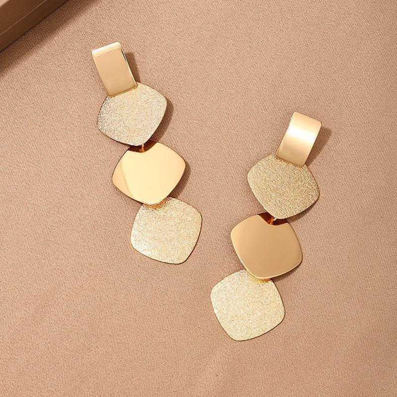 Fashion Temperament Metal Geometric Square Tassel Earrings For Women