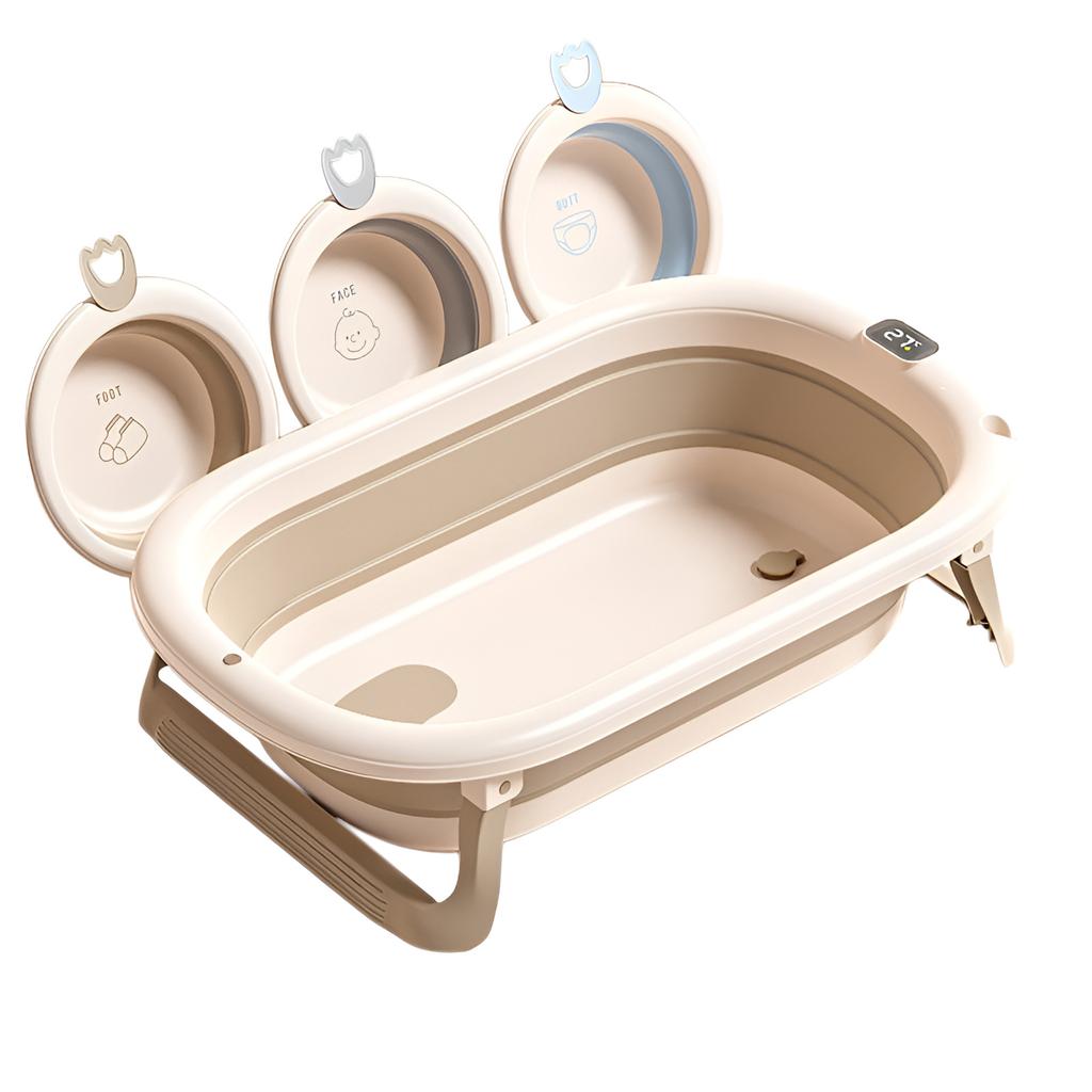 Household intelligent constant temperature large capacity baby folding bathtub children can sit and