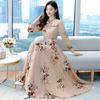 Temperament Dress Muse Fan New Spring and Autumn Large Size Waist Thin Long Sleeve Big Pendulum Floral Fairy Long Dress