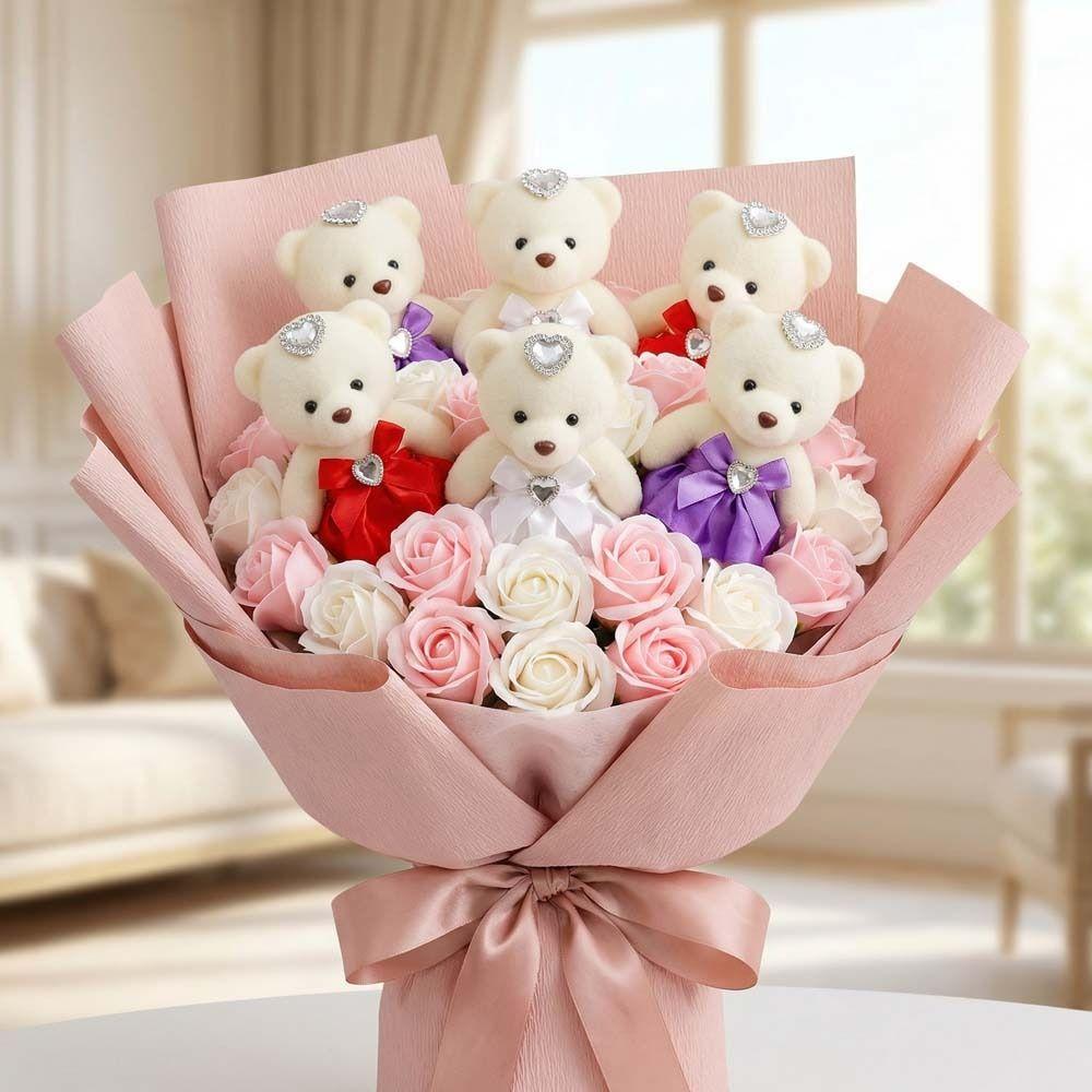 10pcs/set Plush Animal Mini Bear Flower Bouquet Foam Bear Cartoon Bouquet Doll Girl Birthday Gift