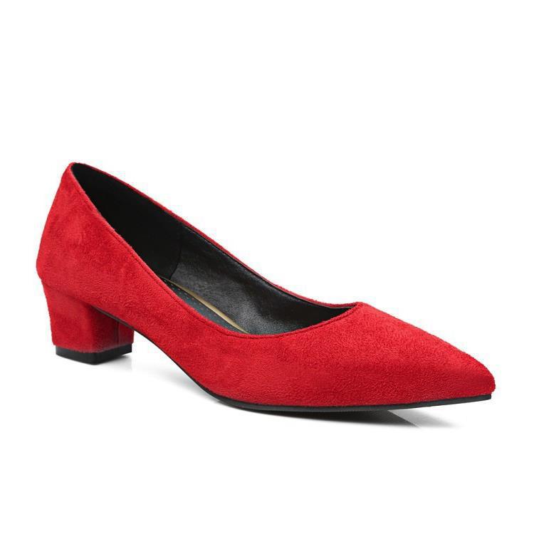 

Supply Coarse Heel Medium Heel Single Shoes Pointed Head Shallow Mouth Shoes Large Size Fleece Leather Ocean 34