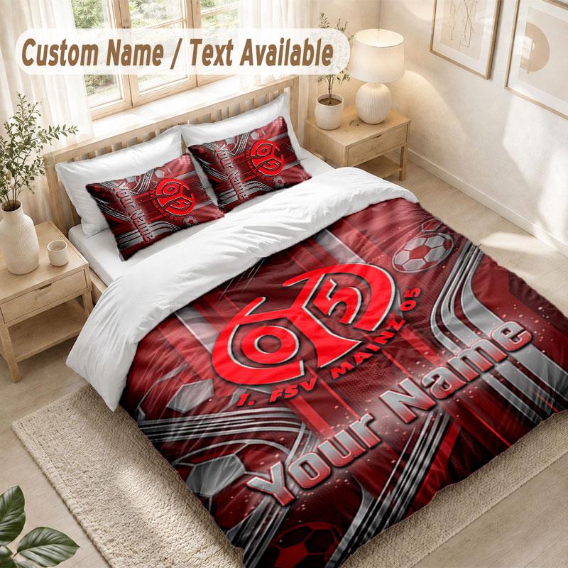 Custom Name Bedding Set 3 PiecesMainz 05 Print Duvet Cover + 2 Pillowcases Soft Bed Decor