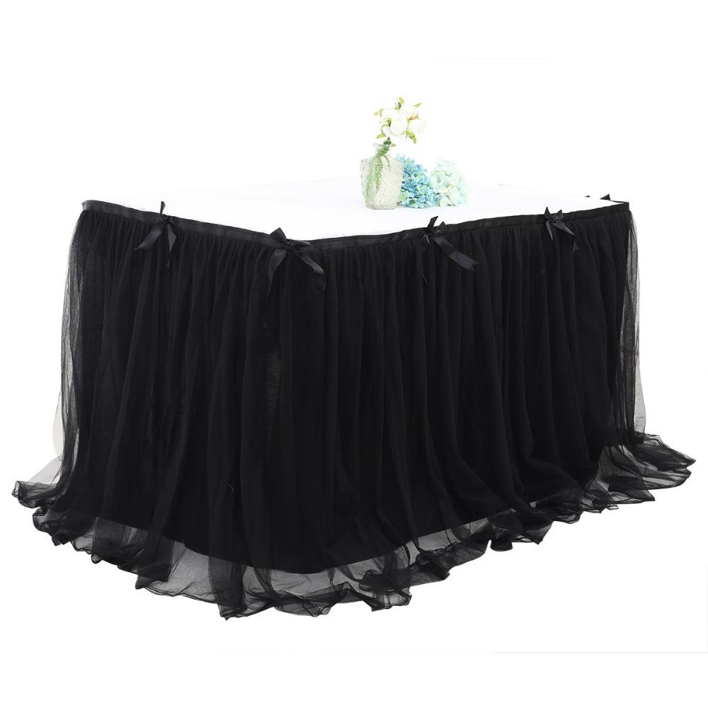 Rectangle Table Skirt Cover 3 Meters Birthday Dessert Table Party Table Skirt Cloth Elastic Mesh Pleated Wedding