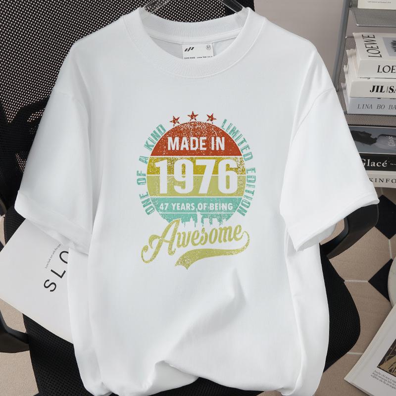 50th Birthday 1976 Theme Loose T-shirt - High Quality 260g Pure Cotton, Short Sleeve, European & American Style