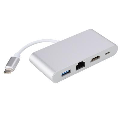 Convertisseur Multifonction 4-en-1 Type C vers USB3.0+RJ45+HDMI+PD Adaptateur Vidéo 4K Hub