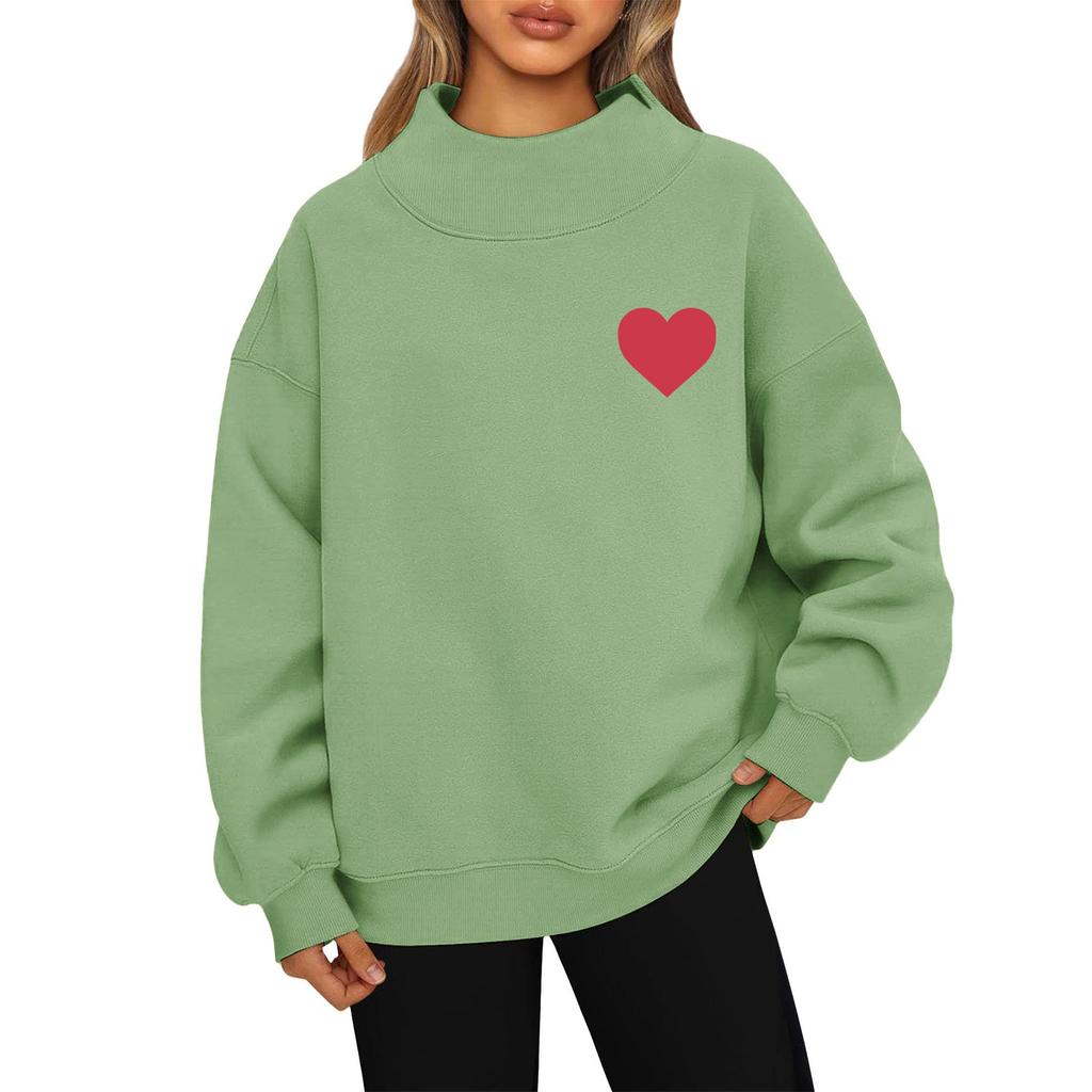 Women's Valentine's Day Print Fashion Loose High-Collar Long Sleeve Color Sweatshirt Pullover
