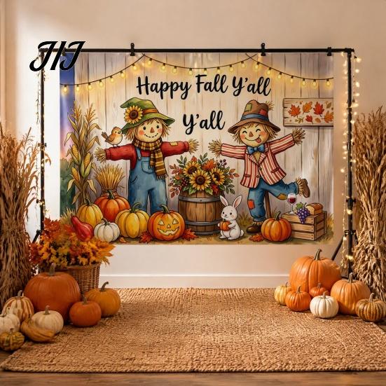 Decorative Fall Scene for Party 70 x 45 Inch Pumpkin Backdrop, Autumn Harvest Gnome Reusable Thanksgiving Banner Home Scarecrow Photography