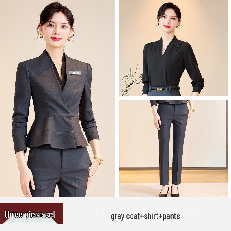 Chic Professional Women's Skirt Suit - Elegant Spring/Autumn Beauty Salon Front Desk Uniform