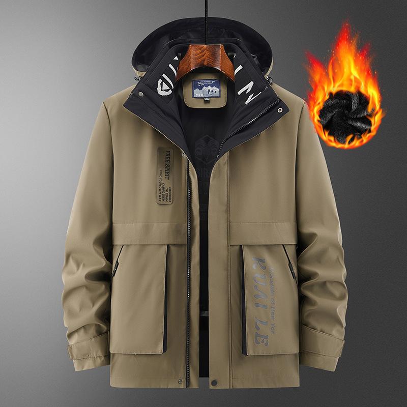 Hooded Cotton-padded Clothes Men's Casual Velvet Thickened Warm Multi-functional Jacket Autumn and Winter Windproof Three-in-one Jacket