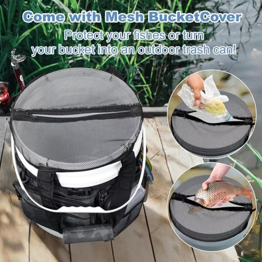 5 Gallon Bucket Fishing Tackle Organizer Bag Waterproof Oxford Storage Pouch Multi-Pocket Tool Bag for Outdoor Fishing Camping