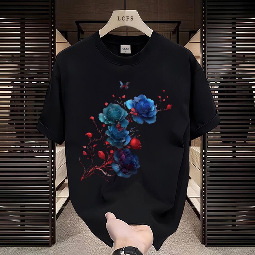 New Chinese short sleeve cotton T-shirt men's summer T-shirt Chinese style plum blossom men's clothes thin fashion brand half sl
