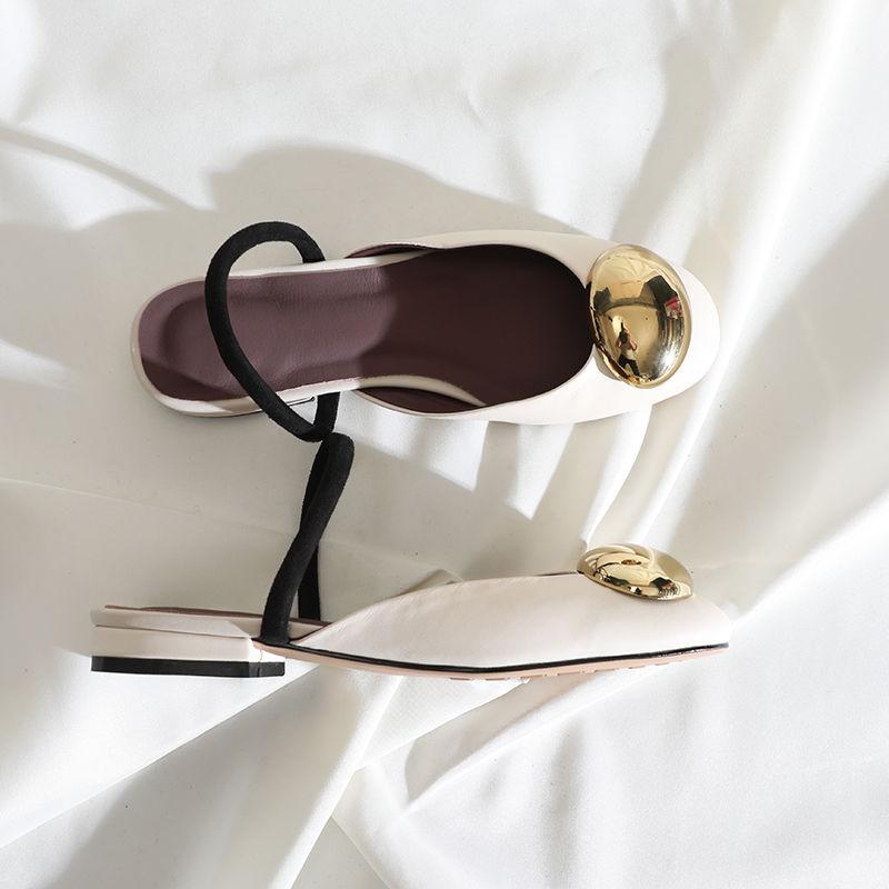 Women s Summer Low Heel Half Slippers Round Head One Strap Daily Outer Wear Niche Baotou Sandal Slippers 35