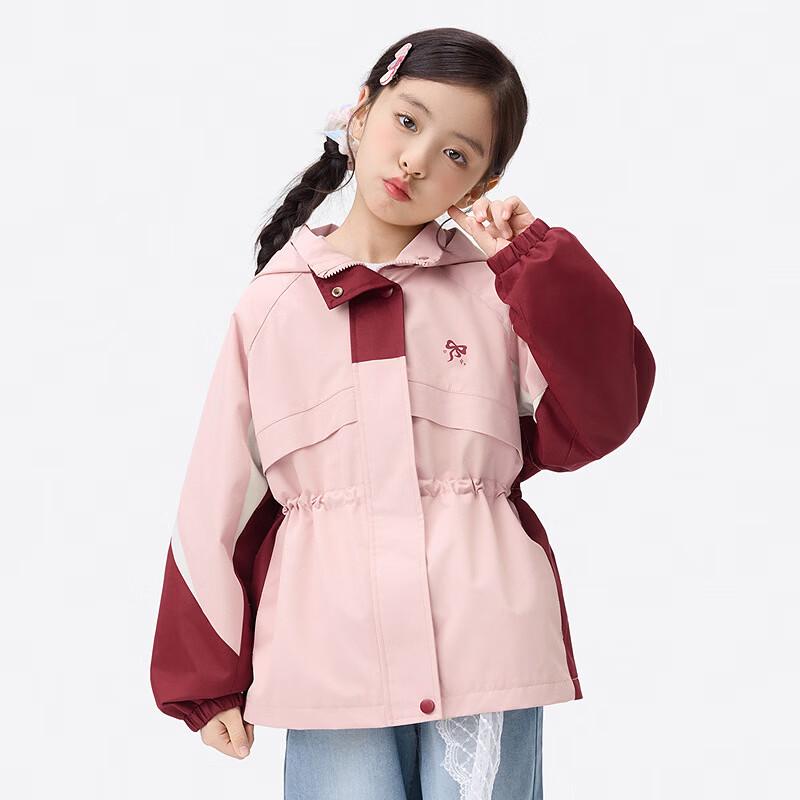 Girls  Pink Bowknot Hooded Windbreaker 140