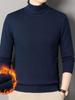 Men's Winter Warm Velvet High Neck Sweater - Solid Color Knit Pullover