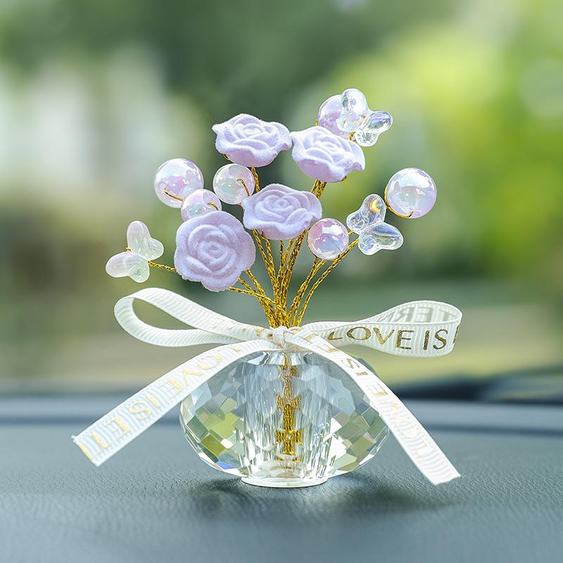 Exquisite Crystal Rose Bouquet Crystal Craft Decorative Mini Crystal Flower Figurine Creative Fashion Car Handmade Rose Ornament