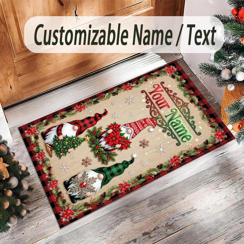Gnome Theme Crystal Velvet Rug Personalized Custom Name Text Soft Floor Mat Home Decor