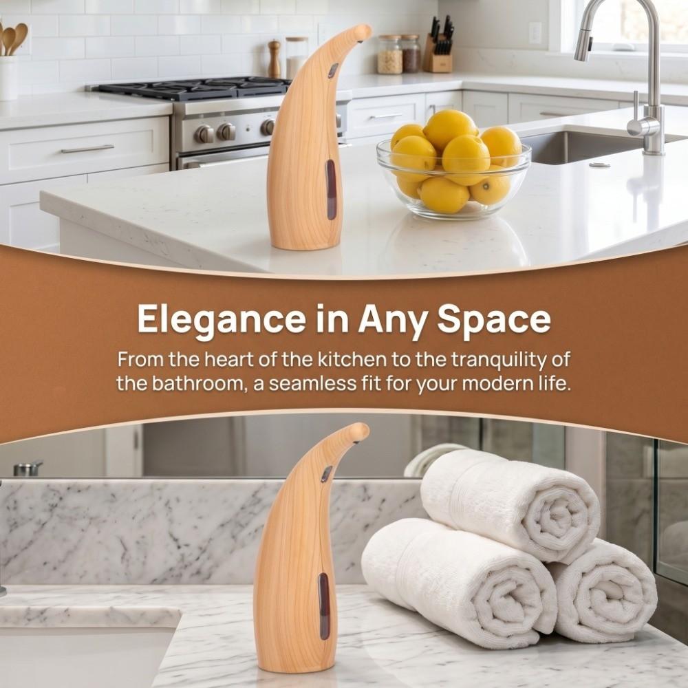 ABS Automatic Soap Dispenser 300ml Capacity Waterproof Sensor Soap Dispenser Light Wood Grain Convenient Liquid Soap Dispenser