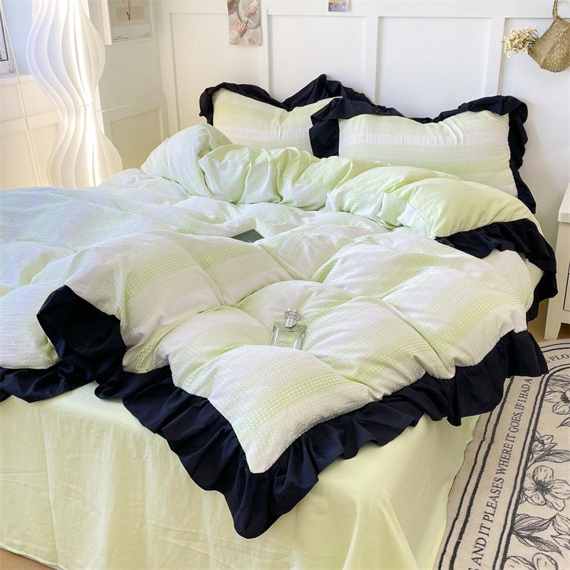 Washed Cotton Four-piece Set, Soft and Skin-friendly, Advanced Sense, Gradual Change of Color Ruffle Leaf Edge Quilt Cover