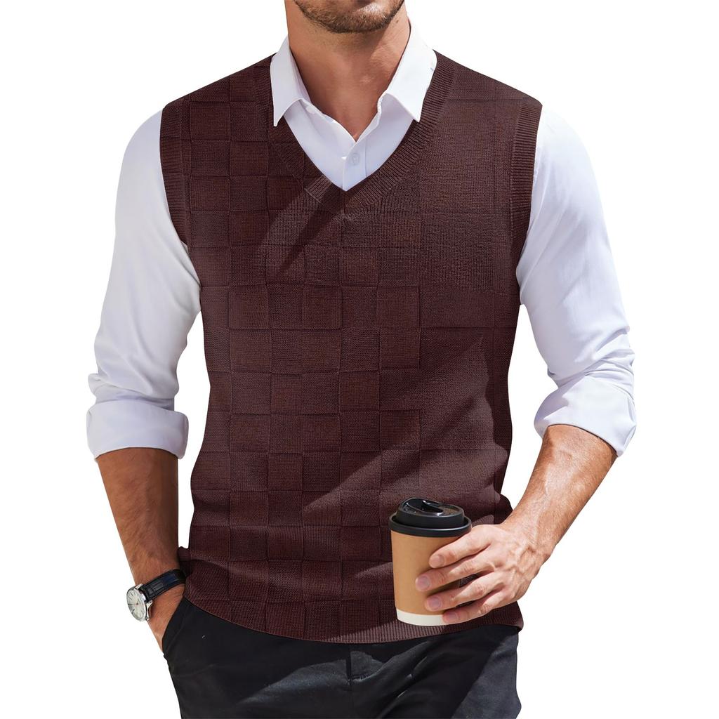 Men's Fashion Printed V-Neck Vest Sleeveless Knitted Pullover