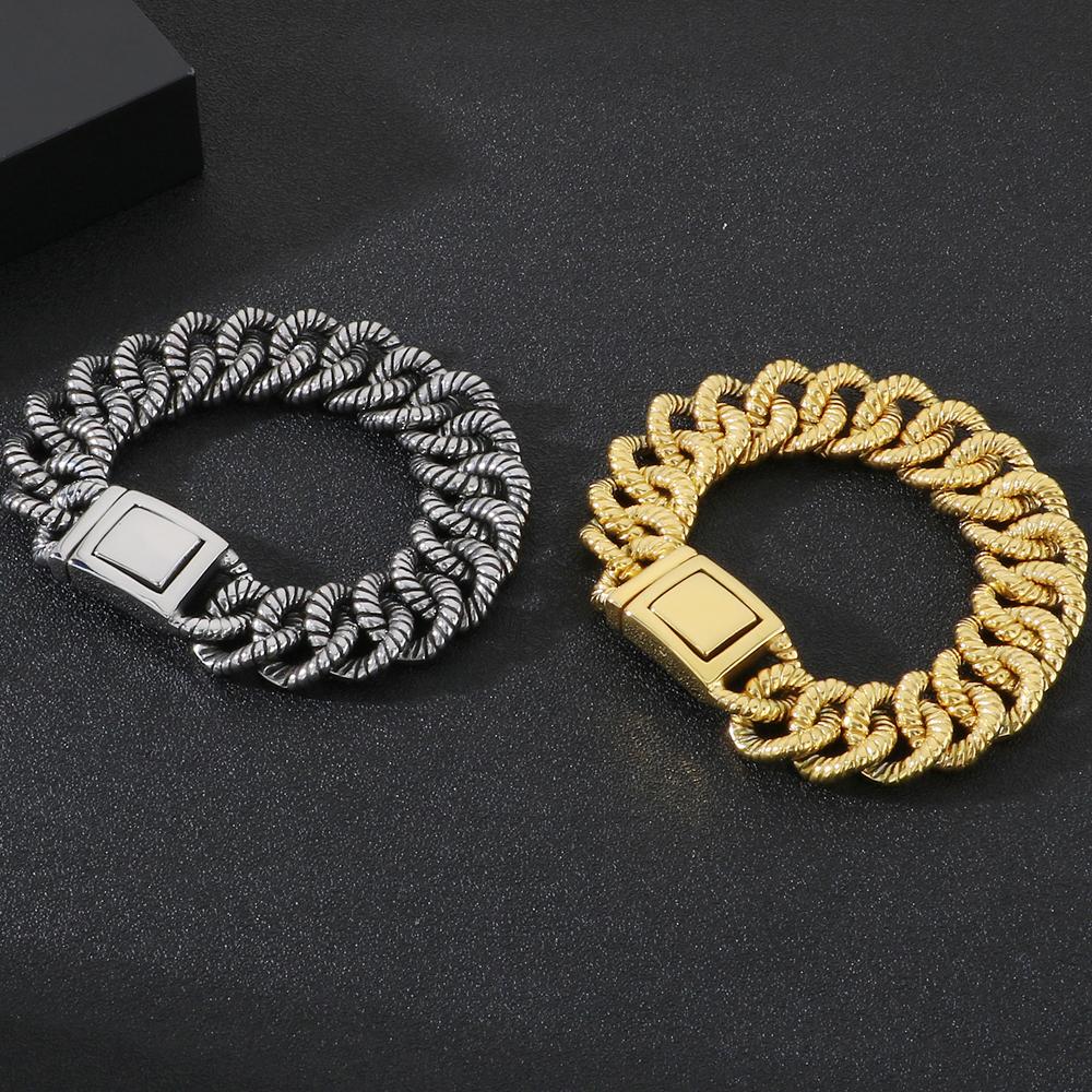 Vintage 316L Stainless Steel 19MM Width Twist Chain Bracelet for Men Men's Bracelets Birthday Jewelry Gifts for Dad Boyfriend