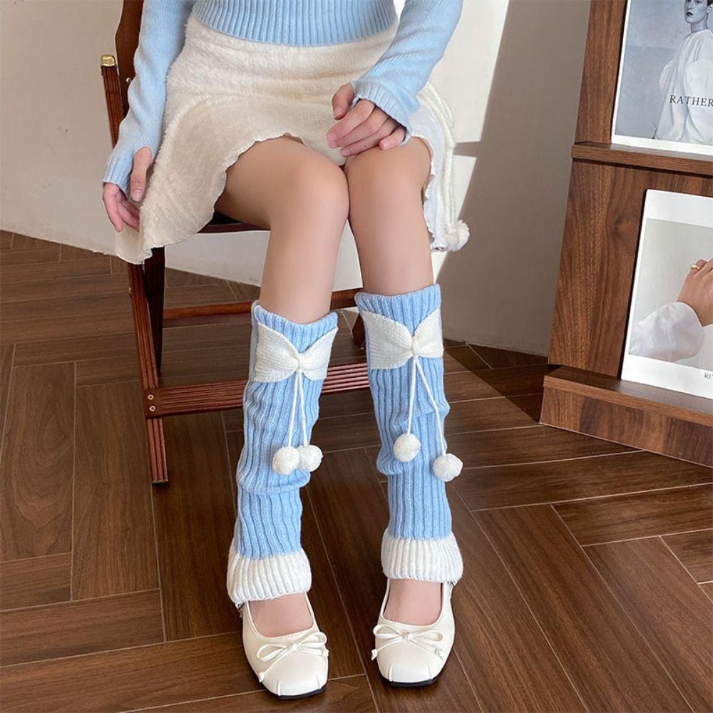 Y2k JK Lolita Leg Socks Ballet Christmas Knee Socks Sweet Bow Knitted Leg Socks  Girls
