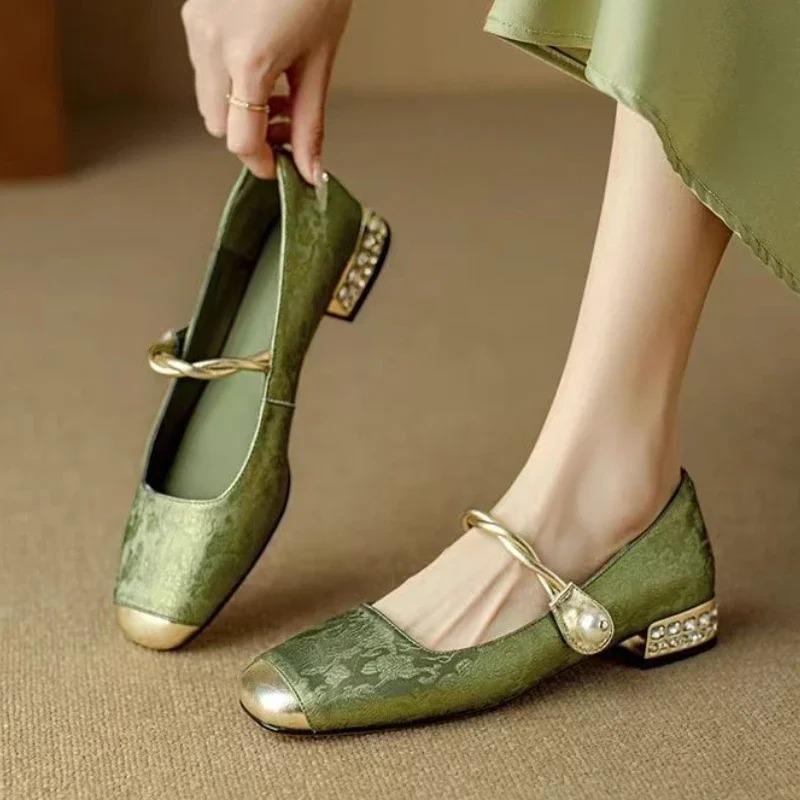 Shoes Female Square Toe Women's Pumps Autumn Shallow Mixed Colors Outdoor Casual Chunky Heels Office Ladies Shoes