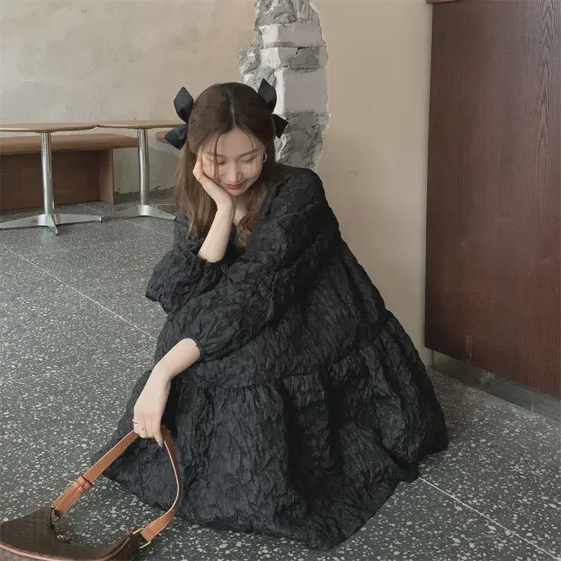 300 Jin Plus Size Retro Long-Sleeve A-Line Dress for Spring and Autumn - Korean Style for Female Students.