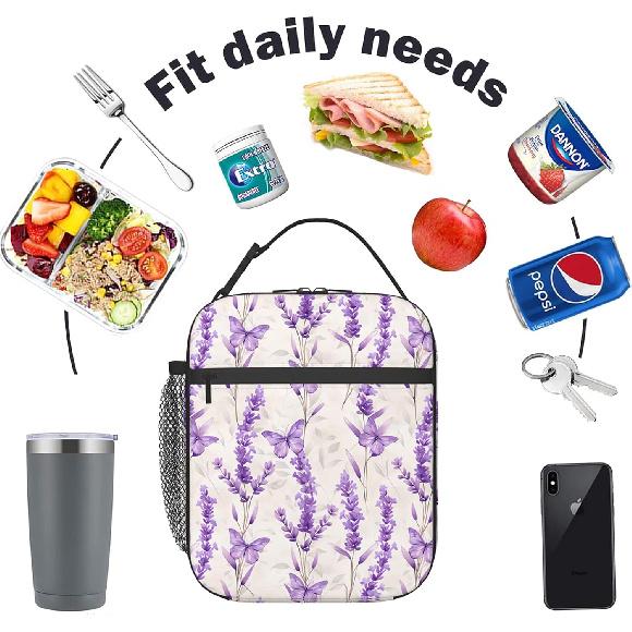 Reusable Butterfly Lunch Box for Kids Girls Boys Women Adult, Insulated Botanical Lunch Bag,Polyester Cooler Retro Handbags Case for School Picnic