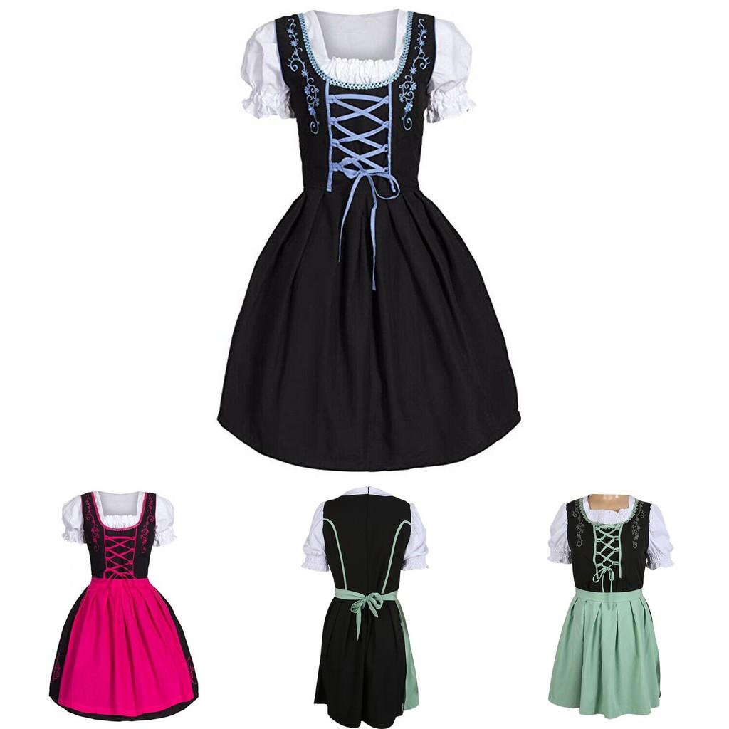 Charming German Dress Bavarian Dirndl Costume With Elegant Apron Decoration