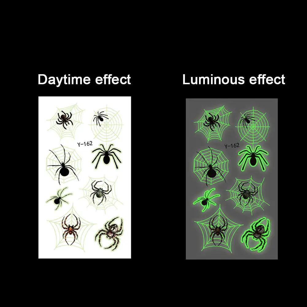 Spider Temporary Tattoo Sticker Realistic Waterproof Design Semi-Permanent Glow-in-the-darkScary Fake Tattoo for Halloween