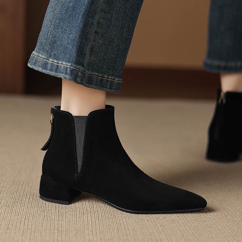 Krazing Pot Rindsvelours Nubuk Runde Zehenpartie Dicke Absätze Chelsea Boots Größe 43 Reißverschluss hinten Damen Stiefeletten