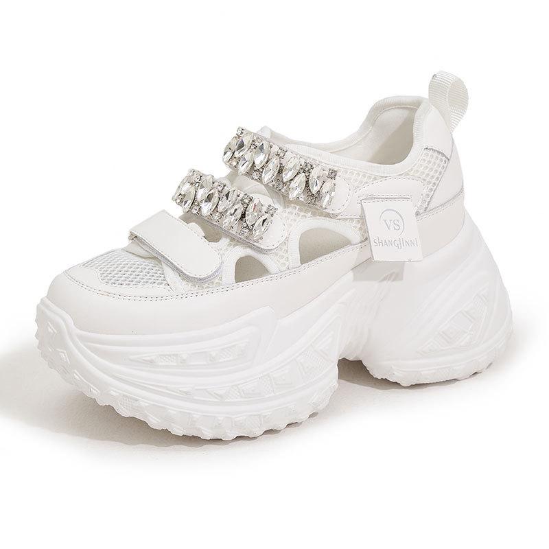 

Women s 2025 Rhinestone Mesh Platform Dad Shoes - Breathable, Versatile Summer Sandals Size 37 білий
