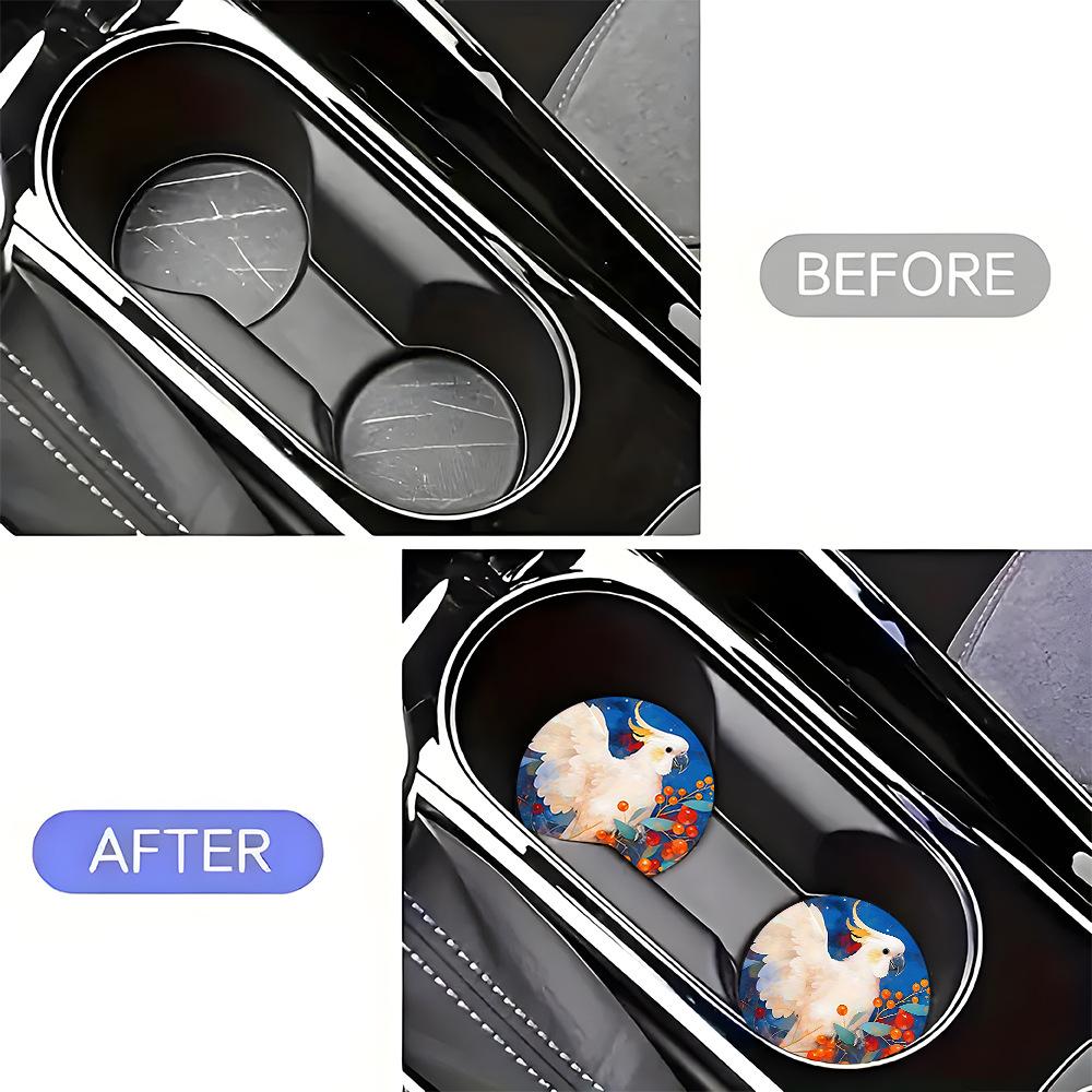 2PCS White Parrot Car Personalized Water Cup Mat Stand Anti Slip Mat Bottle Stand Cup Stand Car Interior Anti Slip Cup Stand