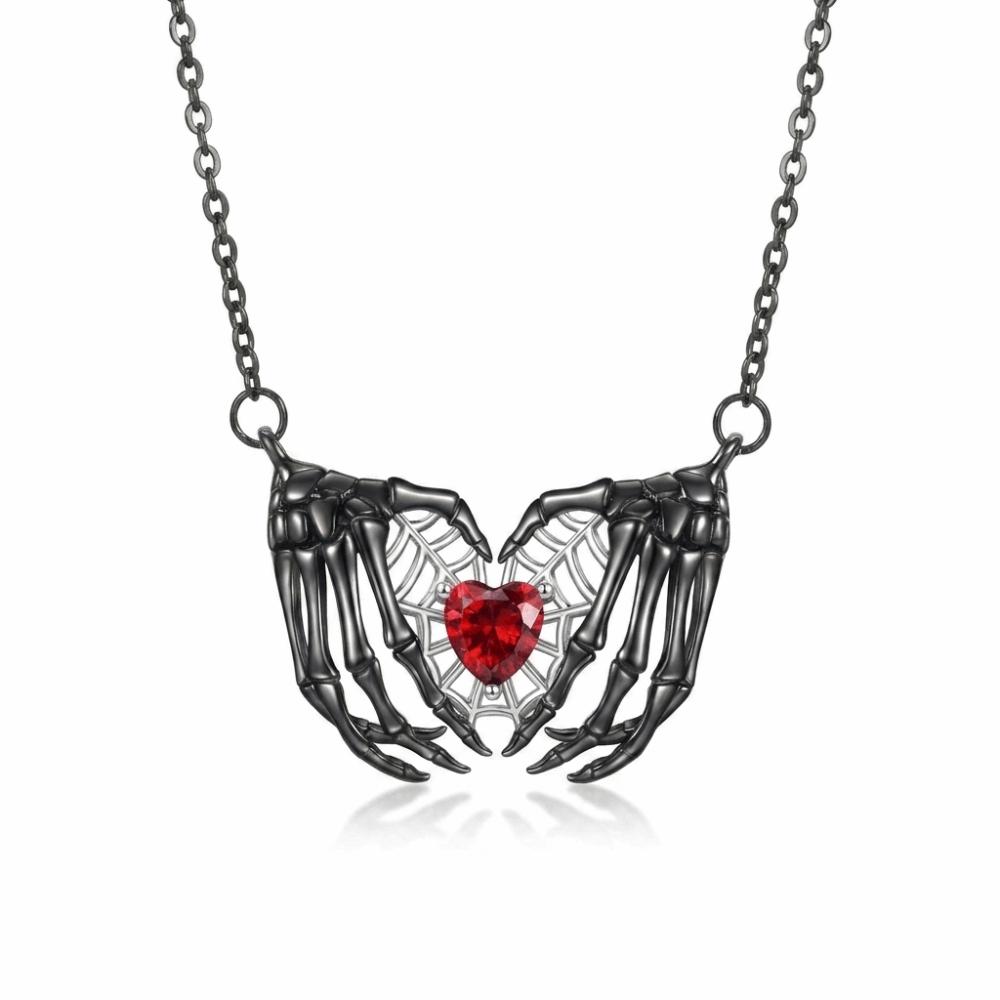 Zinc Zinc Alloy Bat Wings Pendant Necklace Red Rhinestone Halloween Heart Choker Gothic Clavicle Chain  Girls