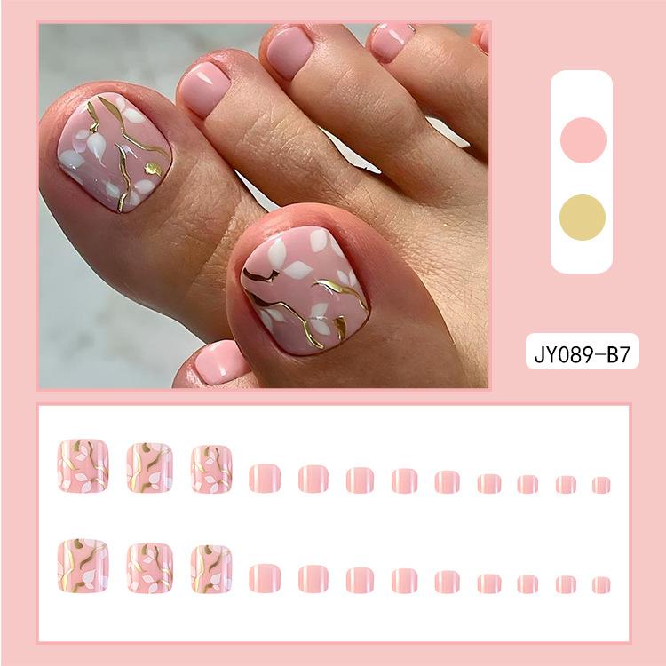24 Pcs French Design Fake Toe Nail Press On Toe Nail Summer False Nails Acrylic Reusable Toe Nail Decorated Nails With Tool Kit