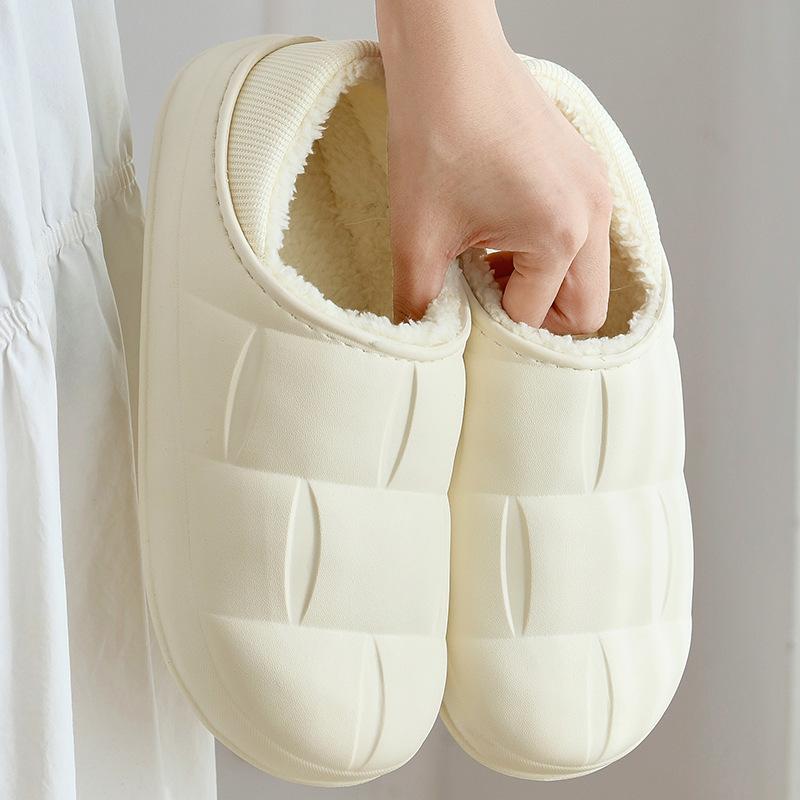 Autumn and Winter Cotton Shoes Warm and Waterproof Home Petals Female Couple Thick-soled Bag and Outer Wear Velvet Thickened Confinement Slippers