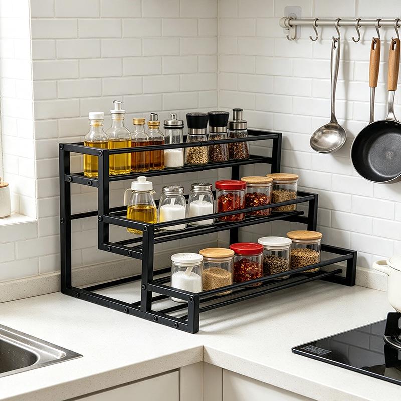 Three-Tier Kitchen Coffee and Wine Rack Spice Organizer