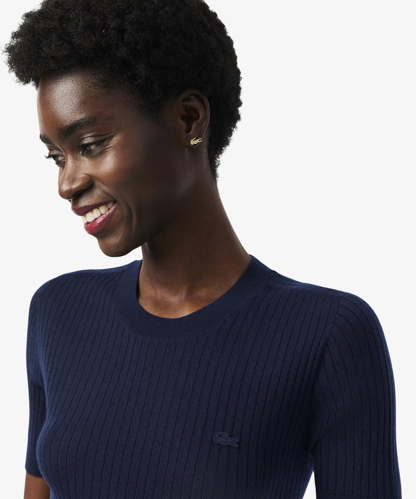 LACOSTE Women'S Fine Merino Wool Rib Knit Short Sleeve Sweater Af4146-56G 166