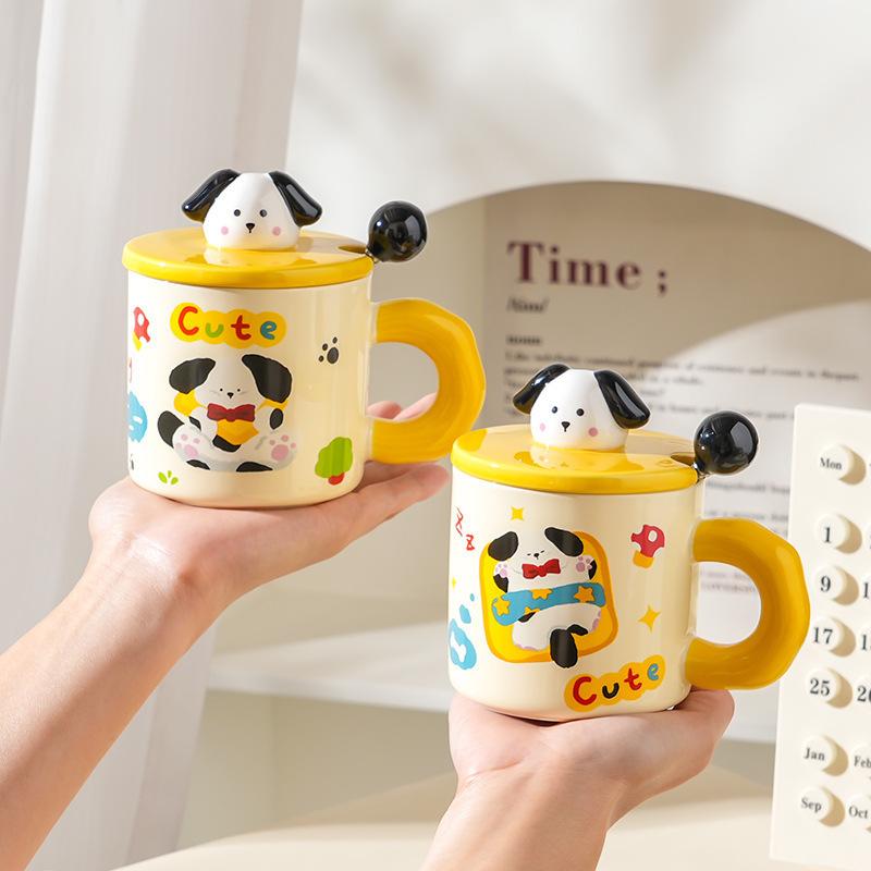 Ceramic Puppy Cup Birthday Gift Box Large Capacity Cup with Lid Spoon Global Couple Cup Souvenir
