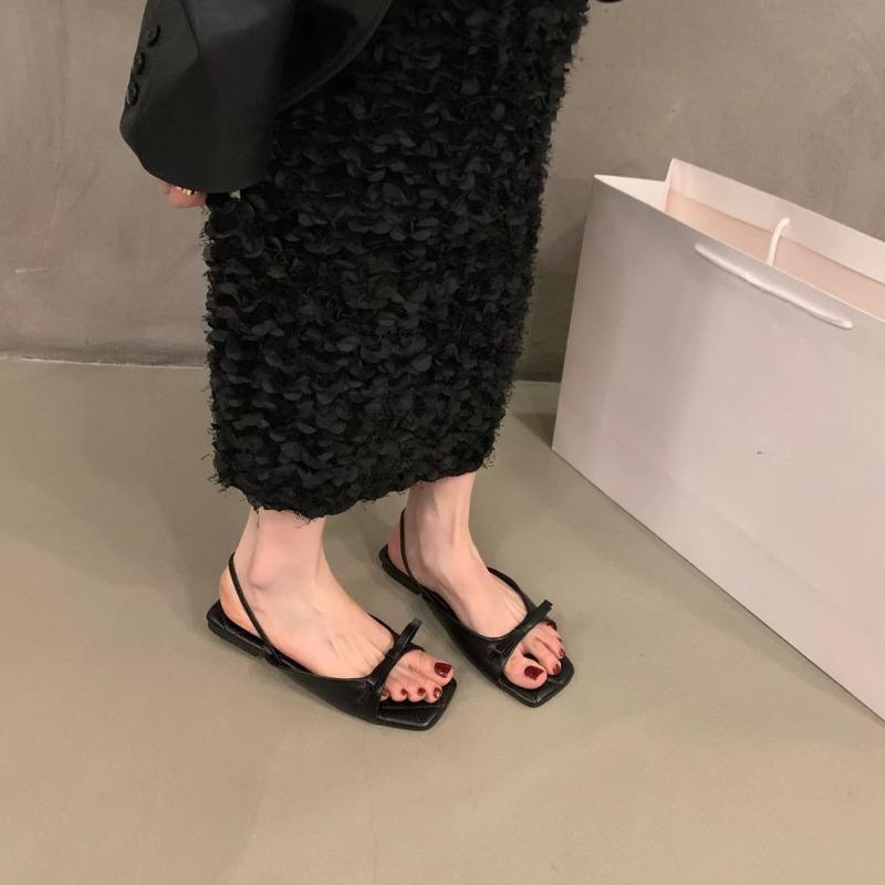

Women’s Sandals Flats Bow Slippers Square Toe Shoes Woman Summer 2025 Trend Dress Open Toe Casual Beach Comfort Sandalias 35 чёрный