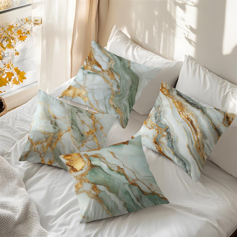 Green Gold Foil Marble Cushions Pillowcase Printed Polyester 45X45Cm Throw Pillow Cover Decorative Sofa Cushion Pillowslip Decor