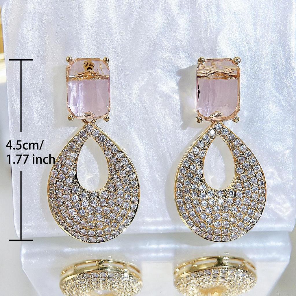 CMM Gjennomsiktig Lyseblå Rosa Cubic Zirconia Gylne Dråpe Øredobber Brudepike Brude Elskersmykker Beste Gave