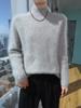 Women's Mink Cashmere Sweater, Semi-High Neck, Thick Loose Knit Pullover