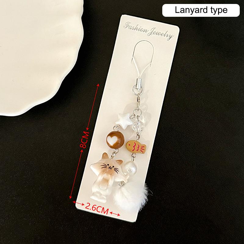 

Y2K Милая кошачья цепочка для телефона Универсальный брелок с меховым помпоном и бусинами Прекрасный шнурок для мобильного телефона Подвеска для рюкзака