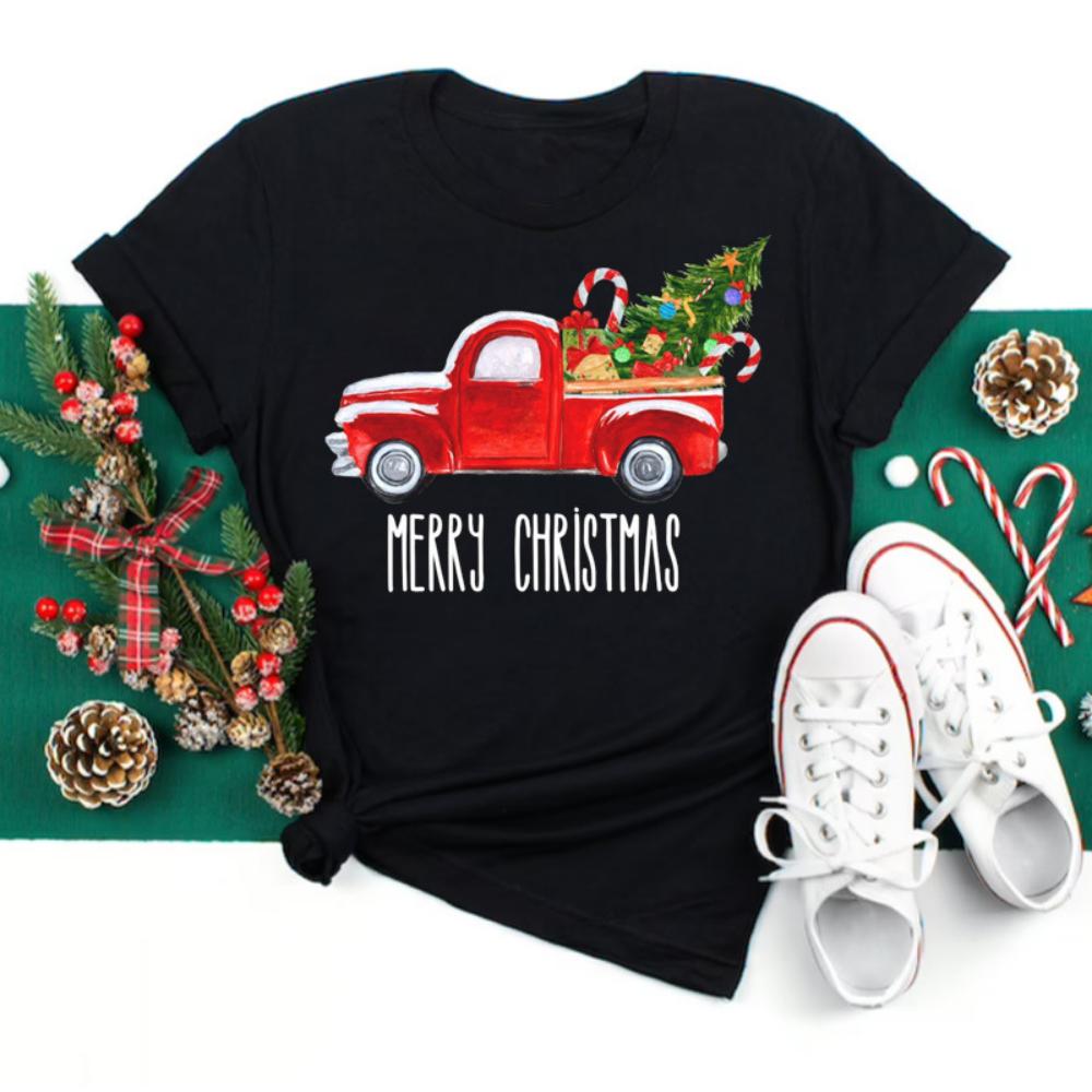 

Women Christmas TShirt Casual Loose Fit Oversized Tee Merry Xmas Cartoon Shiny Print Top Daily Streetwear Holiday Party Graphic S