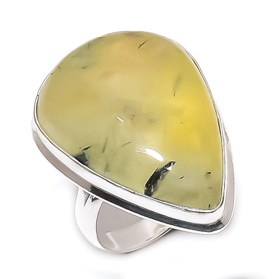 Natural Prehnite Gemstone Handmade 925 Sterling Silver Jewelry Ring Size 8 N3q33