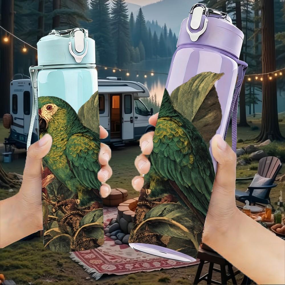1PC Parrot Jungle Tropical Bird Pattern 750ml Color Plastic Sports Water Bottle Leakproof Flip Straw Lid Suitable for Sports Office Home Use