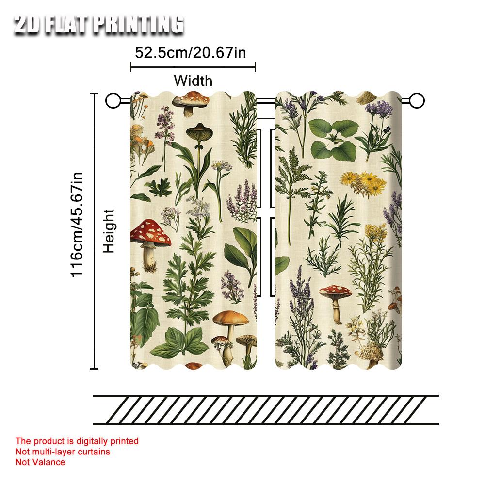 2pc  Curtains Botanical Plants Herbs Mushroom Protecting Privacy Spring Party & Holiday Decor Suitable for Aesthetic Room Decor