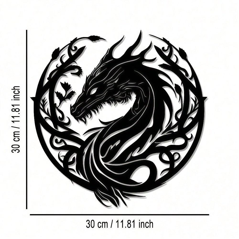 Iron Dragon Head Floral Metal Wall Art Decor Sculpture Gift